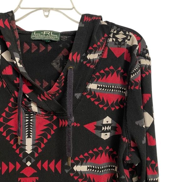 Lauren Ralph Lauren Active Hoodie Women Size M-L Aztec Thermal Sweatshirt Cotton - Picture 4 of 12